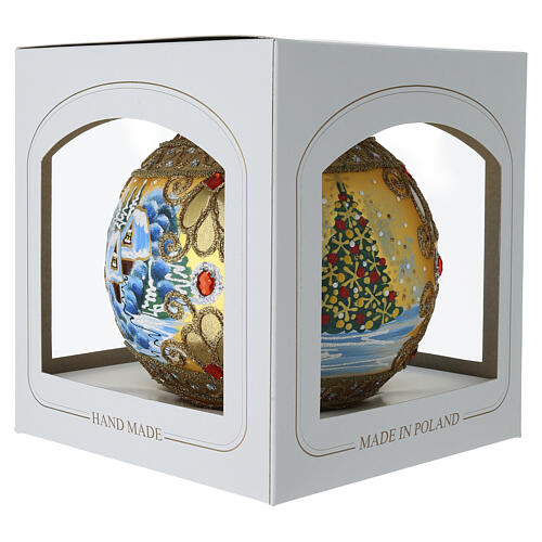Pallina oro 200 mm case albero dipinta a mano vetro soffiato 8