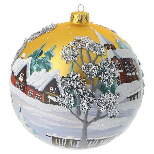 Pallina oro 150 mm paesaggio chiesa e alberi argento dipinta a mano vetro soffiato 5