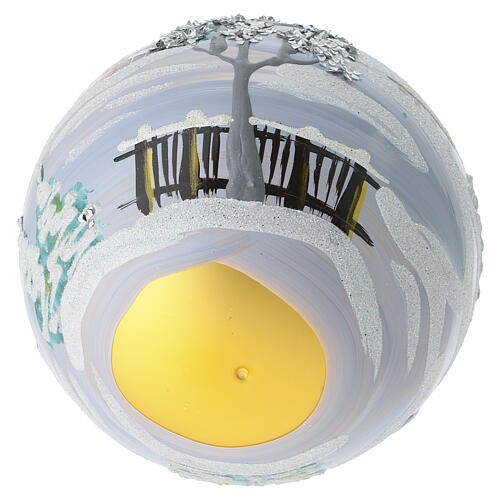 Pallina oro 150 mm paesaggio chiesa e alberi argento dipinta a mano vetro soffiato 6