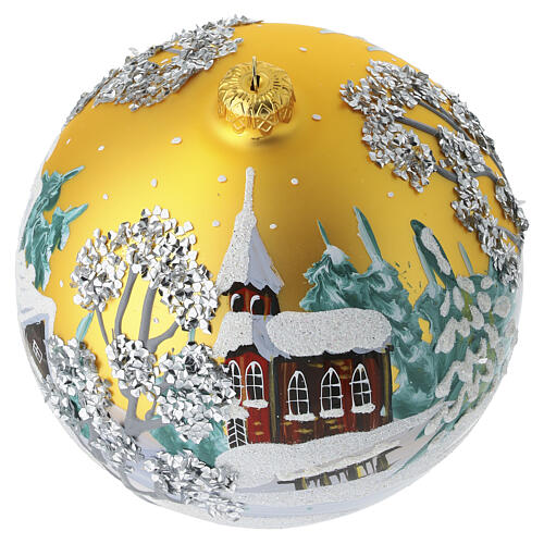 Pallina oro 150 mm paesaggio chiesa e alberi argento dipinta a mano vetro soffiato 7