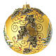 Gold hand-painted Christmas ball with holly landscape and gold beads, 5.9 in, blown glass s5