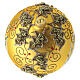 Gold hand-painted Christmas ball with holly landscape and gold beads, 5.9 in, blown glass s6