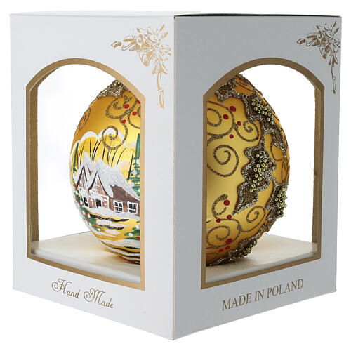 Boule de Noël dorée paysage houx en perles dorées 150 mm verre soufflé peinte à la main 7