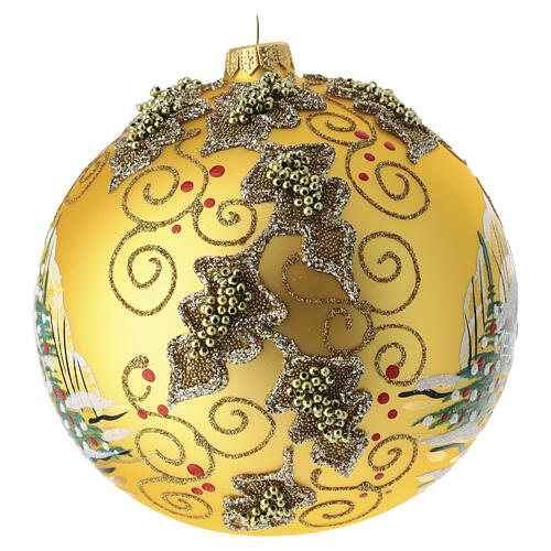 Pallina dorata paesaggio agrifoglio in perline oro 150 mm dipinta vetro soffiato 5