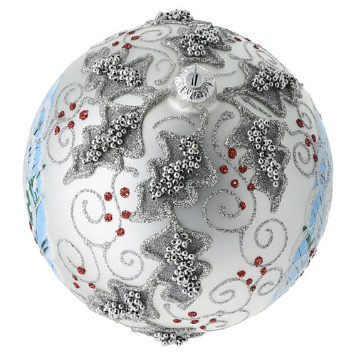 Pallina argento agrifoglio perline argentate e paesaggio 150 mm vetro soffiato 6