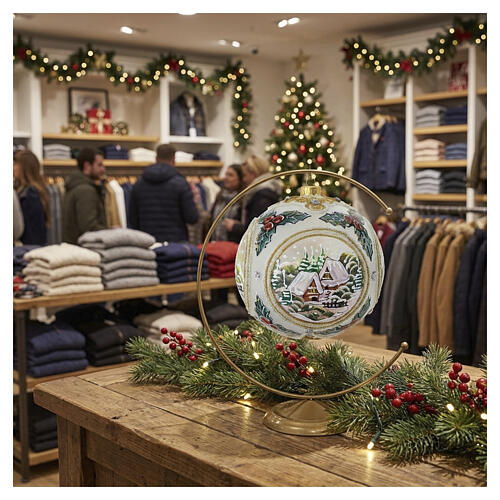 Matte transparent Christmas ball with four landscape scenes, 5.9 in, hand-painted blown glass 2