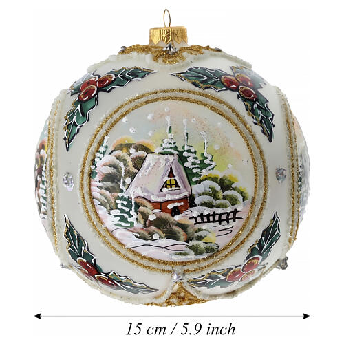 Matte transparent Christmas ball with four landscape scenes, 5.9 in, hand-painted blown glass 3