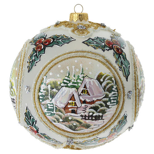 Bola de Natal transparente opaca com 4 paisagens 150 mm pintada à mão vidro soprado 4