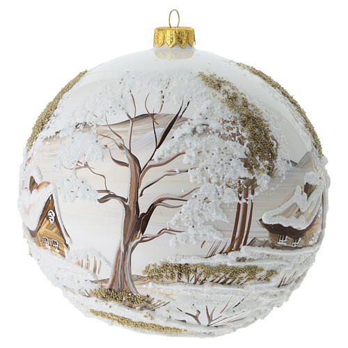 Pallina bianca paesaggio toni del marrone 150 mm decorata a mano vetro soffiato 4