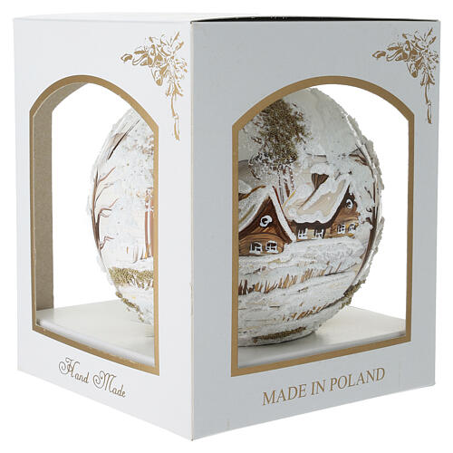 Pallina bianca paesaggio toni del marrone 150 mm decorata a mano vetro soffiato 5