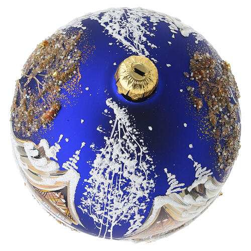 Pallina 120 mm blu paesaggio e albero perline dorate dipinta a mano vetro soffiato 6