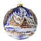 Pallina 120 mm blu paesaggio e albero perline dorate dipinta a mano vetro soffiato s1