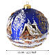 Pallina 120 mm blu paesaggio e albero perline dorate dipinta a mano vetro soffiato s3