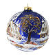 Pallina 120 mm blu paesaggio e albero perline dorate dipinta a mano vetro soffiato s4