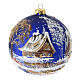 Pallina 120 mm blu paesaggio e albero perline dorate dipinta a mano vetro soffiato s5