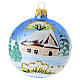 Boule de Noël bleu ciel avec paysage et enfants qui jouent 80 mm en verre soufflé peint s4
