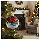 Red hand-painted blown glass Christmas ball with Father Christmas on sleigh, 3.1 in s2