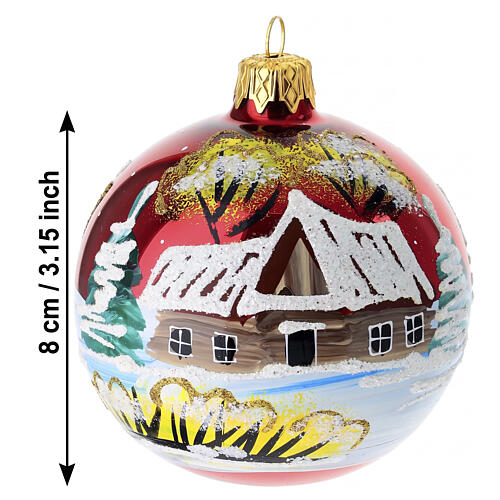 Pallina rossa slitta Babbo Natale dipinta a mano 80 mm vetro soffiato 3