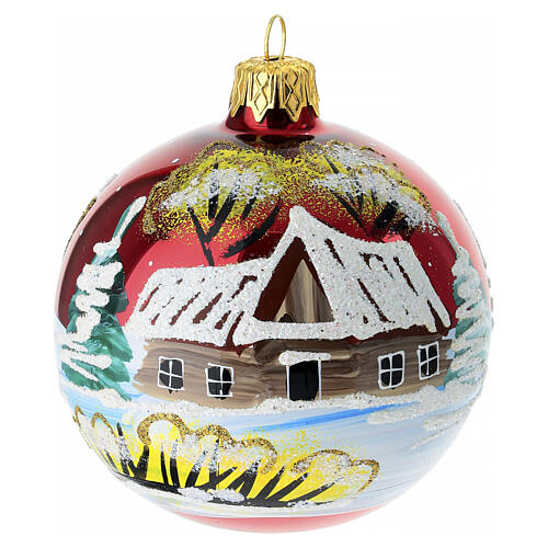 Pallina rossa slitta Babbo Natale dipinta a mano 80 mm vetro soffiato 4