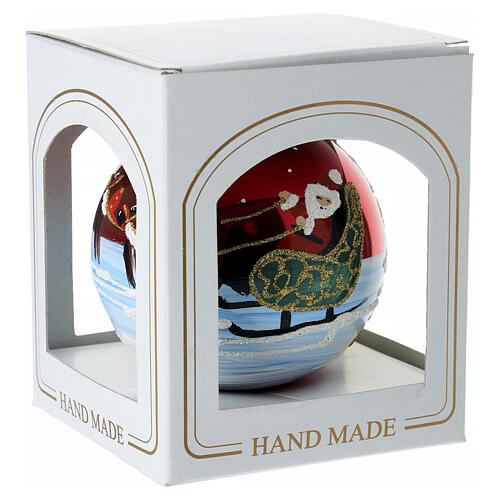 Pallina rossa slitta Babbo Natale dipinta a mano 80 mm vetro soffiato 6