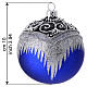 Set 4 palline blu decoro glitter argentato 100 mm dipinte a mano vetro soffiato s3
