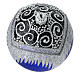 Set 4 palline blu decoro glitter argentato 100 mm dipinte a mano vetro soffiato s4
