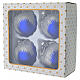 Set 4 palline blu decoro glitter argentato 100 mm dipinte a mano vetro soffiato s5