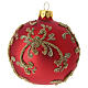 Set of 6 red Christmas balls with arabesque and golden beads, 3.15 in, hand-decorated blown glass s1