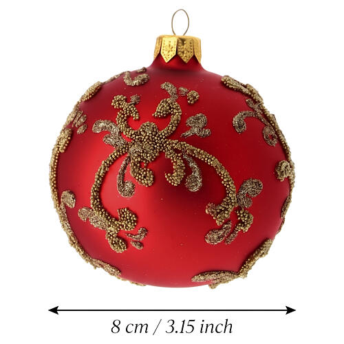 Set 6 boules de Noël rouges arabesques perles dorées 80 mm verre soufflé décorées à la main 3