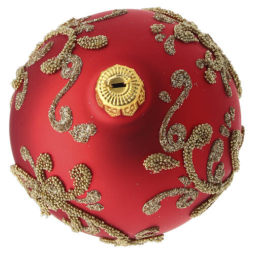 Set 6 boules de Noël rouges arabesques perles dorées 80 mm verre soufflé décorées à la main 6