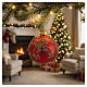 Set 6 boules de Noël rouges arabesques perles dorées 80 mm verre soufflé décorées à la main s2