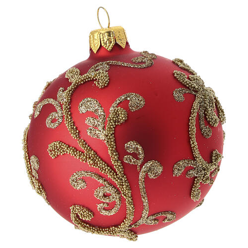 Set 6 palline rosse arabeschi perline dorate 80 mm vetro soffiato decorate a mano 4