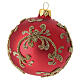 Conjunto 6 bolas de Natal vermelhas com arabescos e pérolas douradas 80 mm vidro soprado decoradas à mão s5