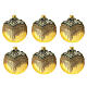 Set 6 palline oro glitter decoro brunito 80 mm vetro soffiato s1