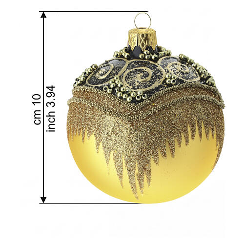 Conjunto 6 bolas de Natal ouro glíter decoro brunido vidro soprado 80 mm 3