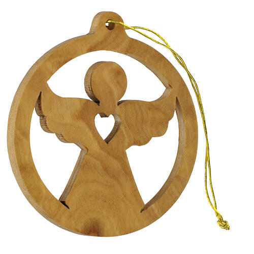 Christmas tree decoration Holy Land angel with heart in olivewood, 2.4 in 2