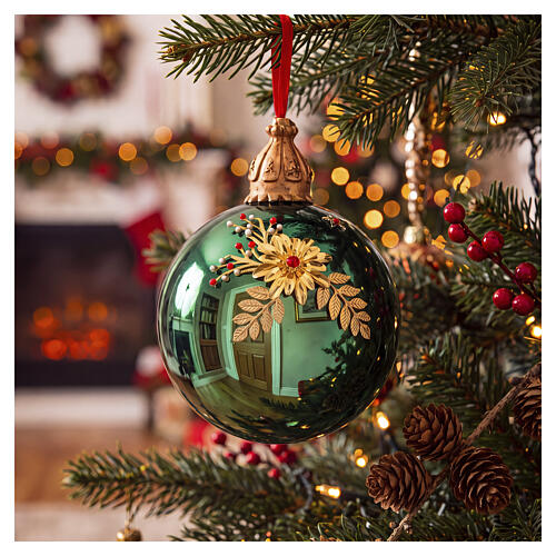 Sfera verde lucido vetro soffiato 15 cm decoro floreale Bagutta Tendence 2