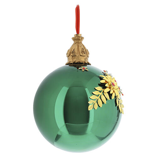 Sfera verde lucido vetro soffiato 15 cm decoro floreale Bagutta Tendence 3