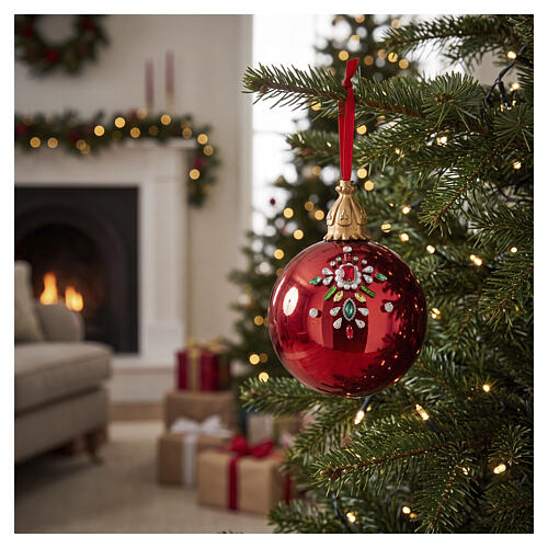 Sfera rossa con decoro centrale diam 15 cm vetro soffiato Bagutta Tendence 2