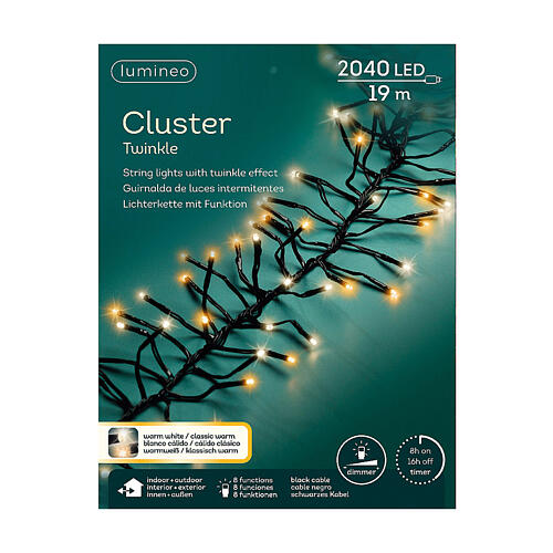 Catena luminosa 2040 led, Cluster twinkle 19 m bianco caldo effetto intermittente 10
