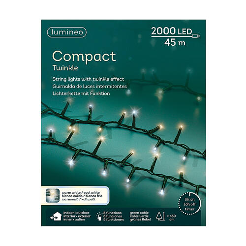 Christmas string lights with 2000 flickering LEDs, warm and cold white, 450 cm, indoor/outdoor 9