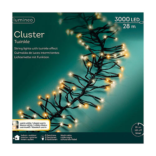 Cluster twinkle chain of 3000 warm white LED lights, 110 in 9