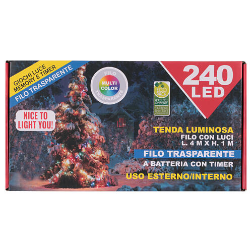 Curtain of 240 multicoloured LED lights, indoor/outdoor, 4 m 5