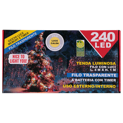 Lichtervorhang, 240 LEDs, warmweiß, 4 × 1 m, innen/außen, batteriebetrieben 5