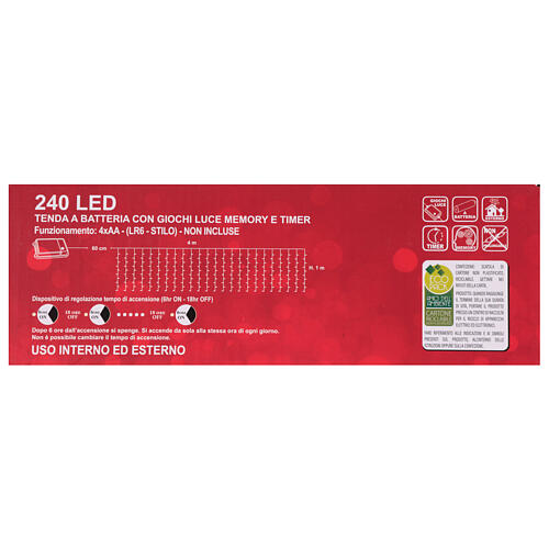 Lichtervorhang, 240 LEDs, warmweiß, 4 × 1 m, innen/außen, batteriebetrieben 6