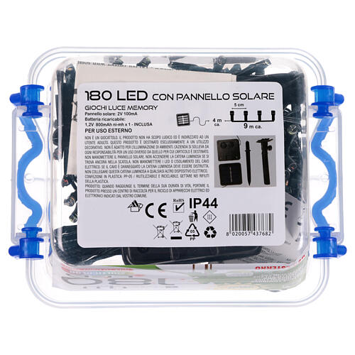 Catena luminosa 180 led luce multicolor con pannello solare 9m 6
