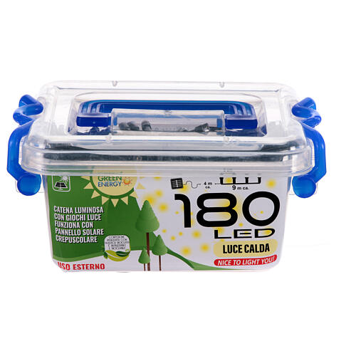 Corrente luminosa 180 LEDs luz quente com painel solar 9 m 5