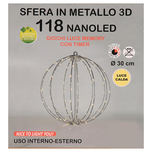 Sphère métal 3D 118 nano LEDs lumière blanc chaud diam. 30 cm 4