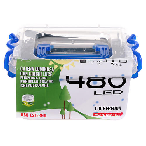 Cadena luminosa 480 led luz fría con panel solar 24 m 5