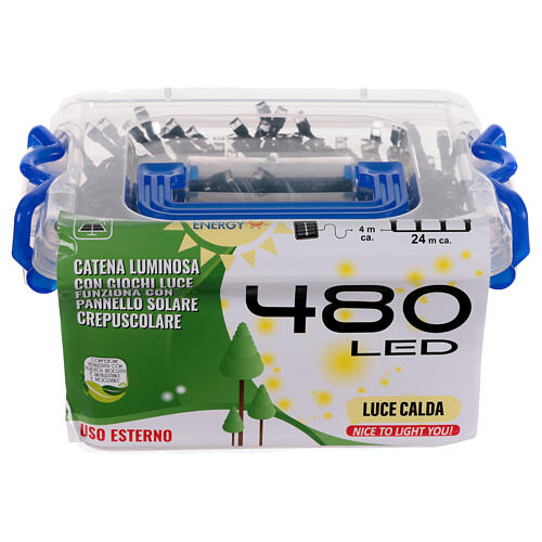 Catena luminosa 480 led luce calda con pannello solare 24m 6